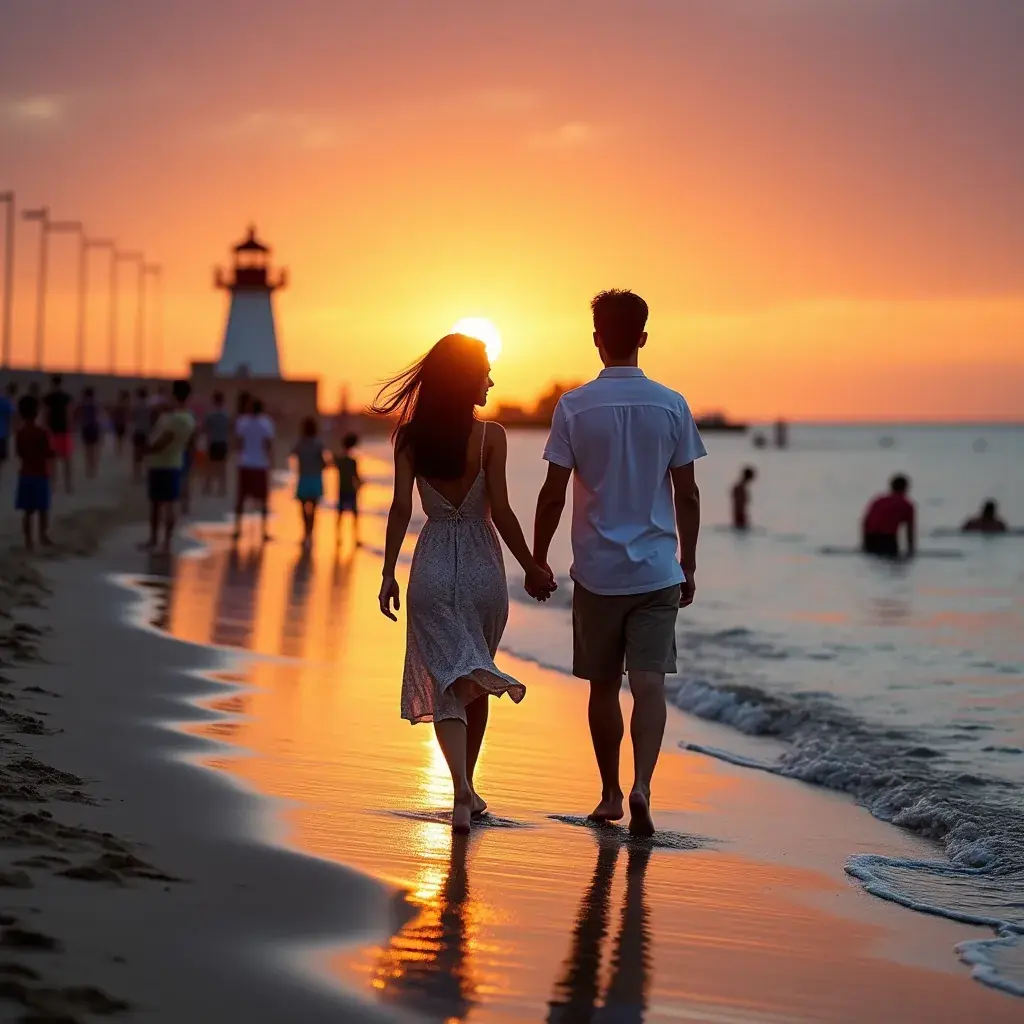 Вид на городской парк с мостом и цветущими деревьями весной.